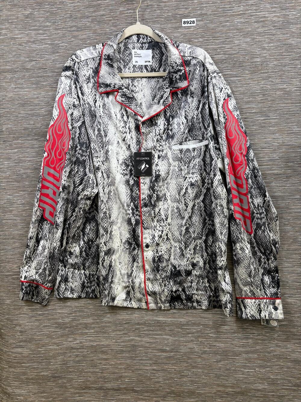 EPTM Shirt Mens 2XL Gray Snake Print Long Sleeve Button Up Satin Drip Flames